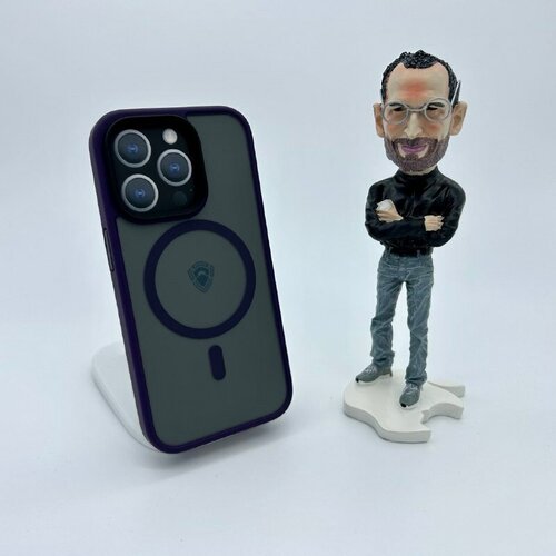 Премиальный proof чехол MagSafe для iPhone 14 Pro с защитой камер, фиолетовый софт-тач, металлические кнопки