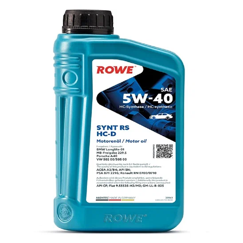 ROWE Rowe Hightec Synt Rs Sae 5w-40 Hc-D (60 Л.) Масло Моторное