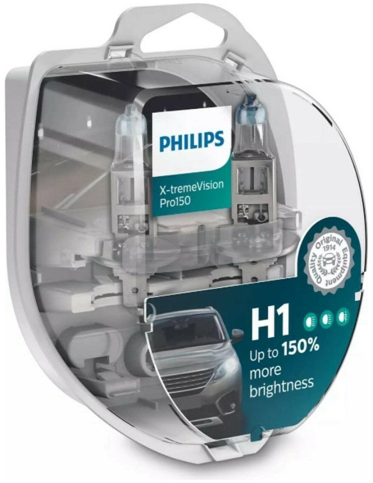 Лампа автомобильная галогенная H1 PHILIPS X-treme Vision Pro 150, P-12258XVPS2 2 шт