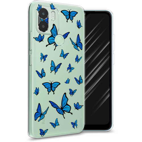 Силиконовый чехол на Xiaomi Poco C50 / Поко C50 Синие бабочки, прозрачный силиконовый чехол синие бабочки на poco c50 поко c50