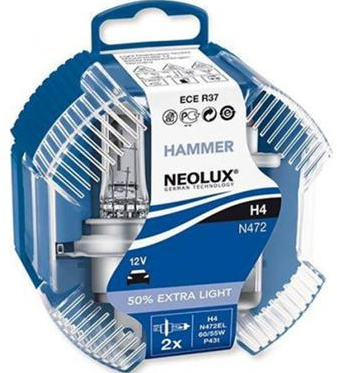 Лампа галогеновая H4 12V 60/55W NEOLUX EXTRA LIGHT +50% P43t-38 (кт-2шт) ORIGINAL (NL-472EL2)