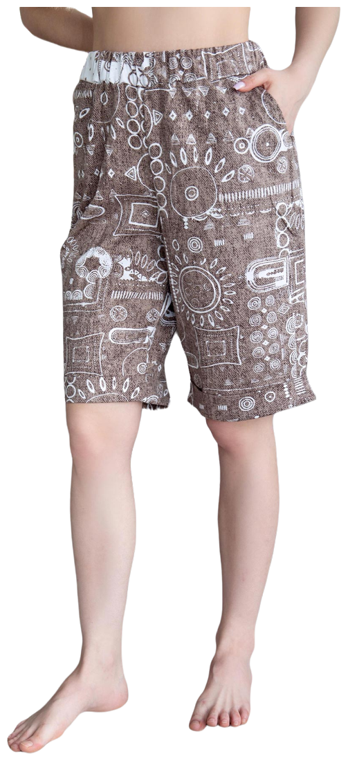 Женские шорты Бермуды Коричневый Кулирка Лика Дресс рисунок орнамент пояс на резинке длина выше колена с карманами 