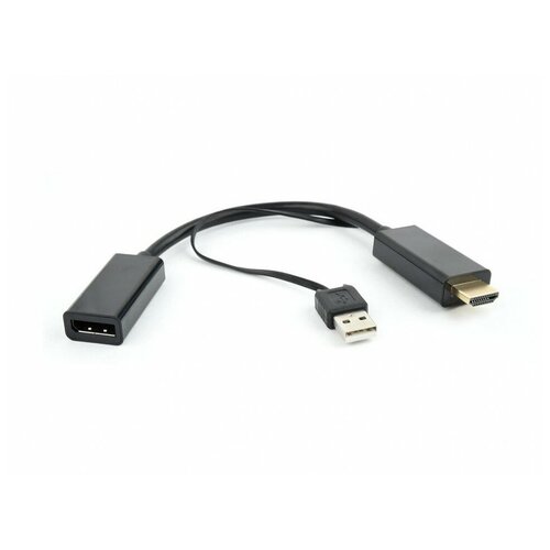 Конвертер HDMI-DisplayPort, Cablexpert DSC-HDMI-DP, HD19M+USBxHD20F, черный аксессуар gembird cablexpert hdmi displayport hd19m usbxhd20f white dsc hdmi dp w