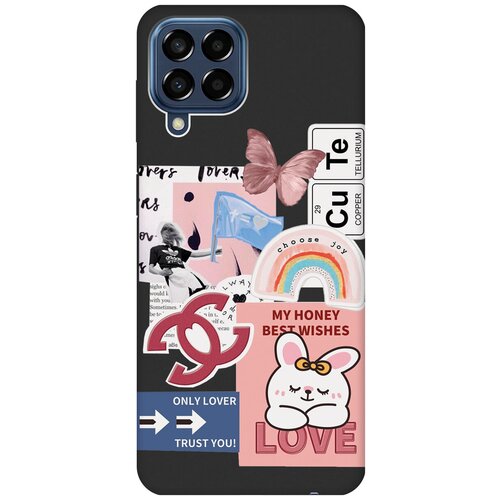 Матовый чехол Cute Stickers для Samsung Galaxy M33 5G / Самсунг М33 5г с 3D эффектом черный матовый soft touch силиконовый чехол на samsung galaxy m33 5g самсунг м33 5г с 3d принтом gucci stickers черный