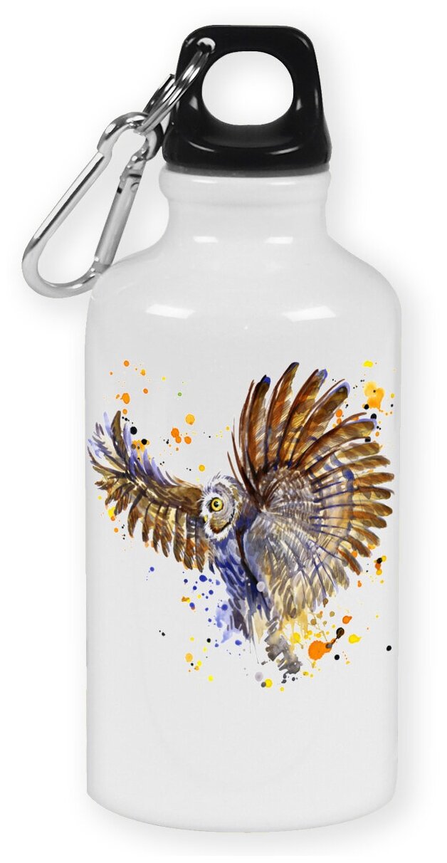 Бутылка с карабином CoolPodarok "Краски. Летящая сова"