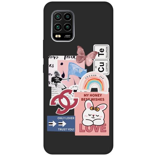 Матовый чехол Cute Stickers для Xiaomi Mi 10 Lite / Сяоми Ми 10 Лайт с 3D эффектом черный матовый чехол space stickers для xiaomi mi 10 lite сяоми ми 10 лайт с 3d эффектом черный