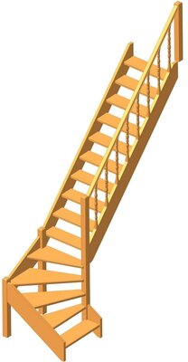 Деревянная межэтажная лестница ЛЕС-07 3085-3290 проем 2740-830, Сосна