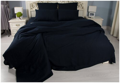 Комплект постельного белья из льна ORGANIC Dark Blue Евро