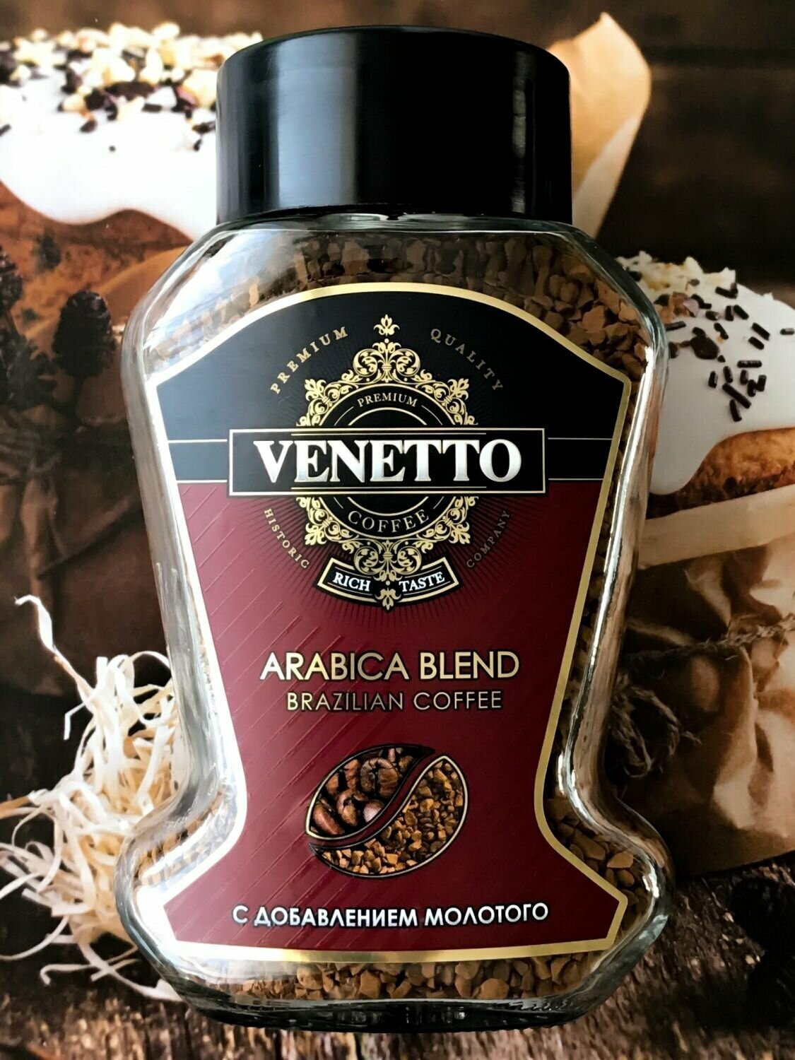 Кофе Venetto натуральный, растворимый с добавлением молотого 95гр, стекло