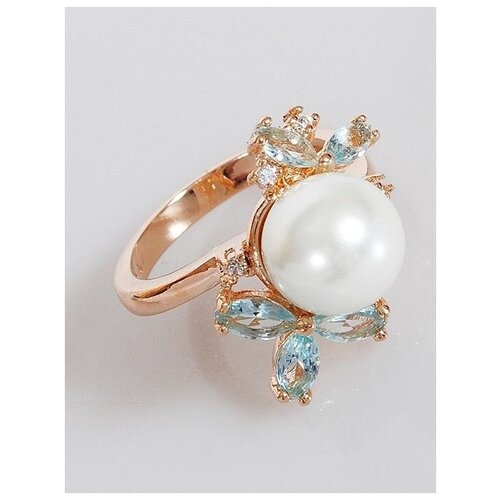 фото Кольцо помолвочное lotus jewelry, фианит, жемчуг swarovski синтетический, размер 17, голубой