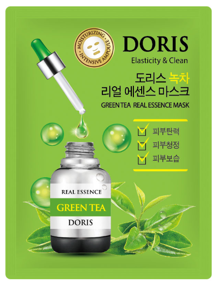 Jigott Doris Real Essence Mask Green Tea Тканевые маски для лица с экстрактом Зеленого чая 25 мл 10 шт