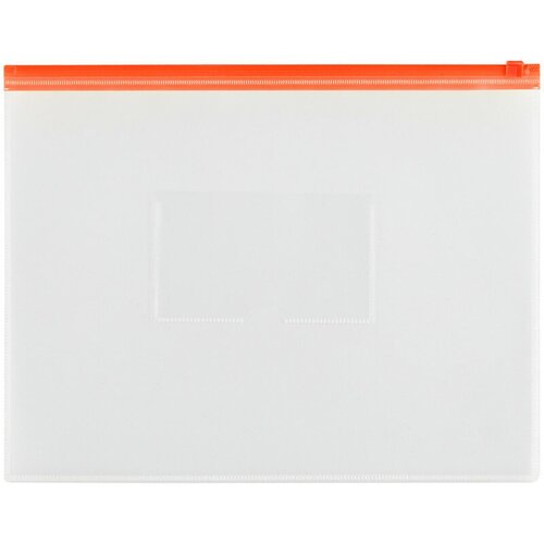 Папка-конверт на zip-молнии OfficeSpace А4, полипропилен, 150мкм, прозрачная, карман, молния красная, 12 штук, 329758