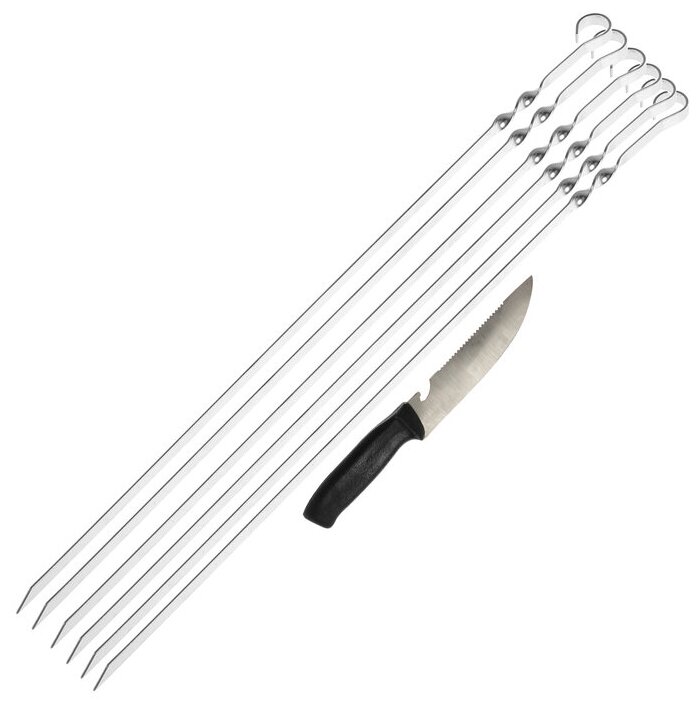 Шампуры набор (6 шампуров+1 хозяйственный нож), размер 585 х 10 х 2 мм - фотография № 1