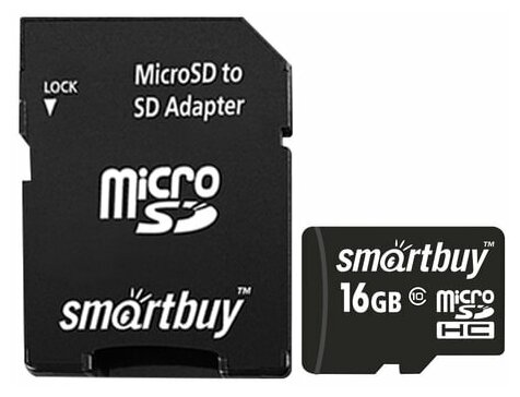 Micro SDHC карта памяти Smartbuy 16GB Сlass 10 LE (с адаптером SD)