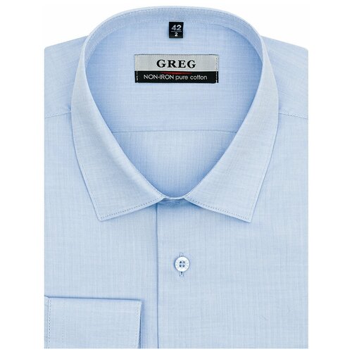 фото Рубашка мужская длинный рукав greg 203/291/0483/z, полуприталенный силуэт / regular fit, цвет голубой, рост 174-184, размер ворота 42