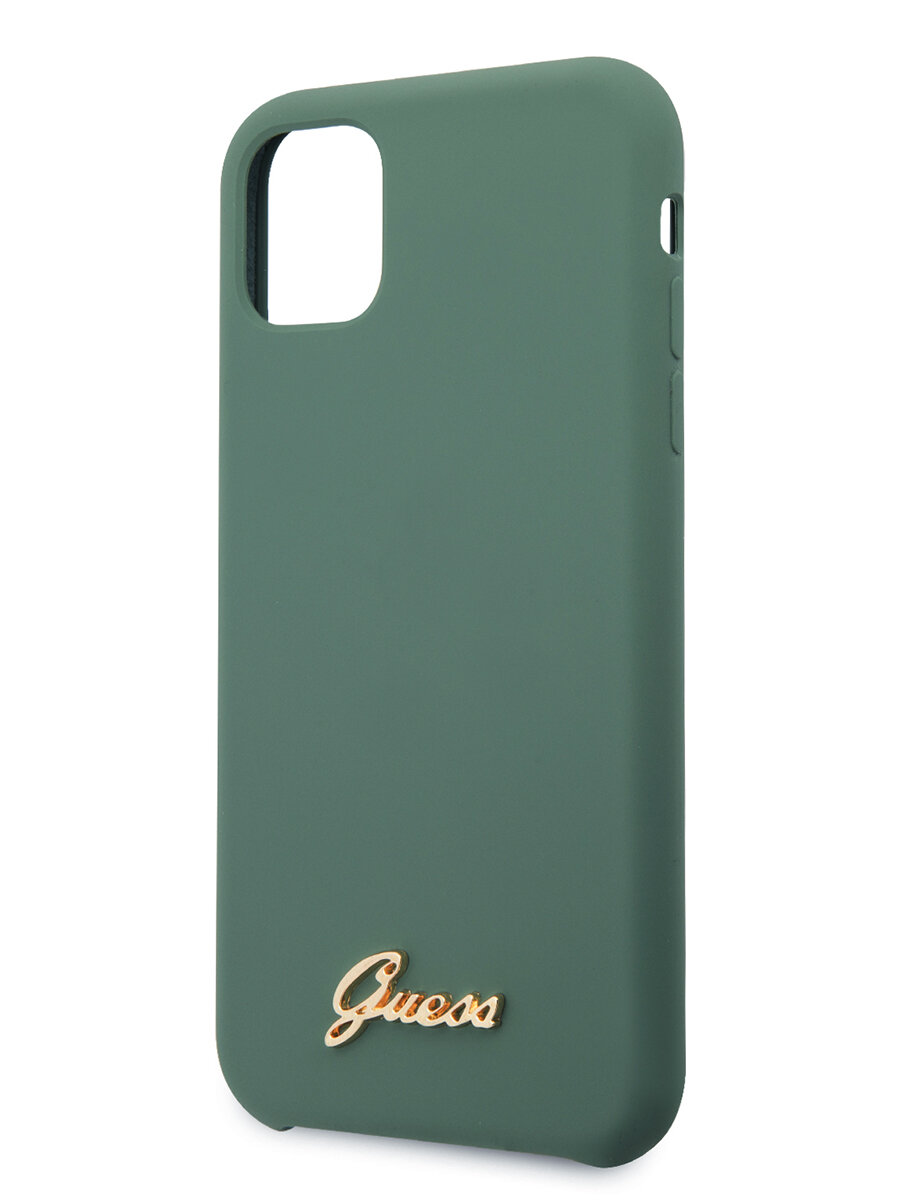 Чехол Guess для iPhone 11 Silicone collection Gold metal logo Hard Green