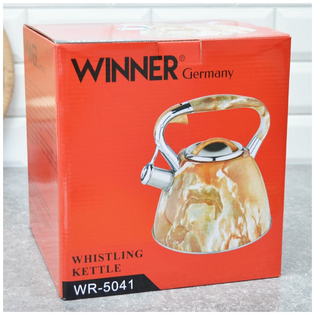 Чайник 3 л WINNER WR-5041, оранжевый мрамор - фотография № 5