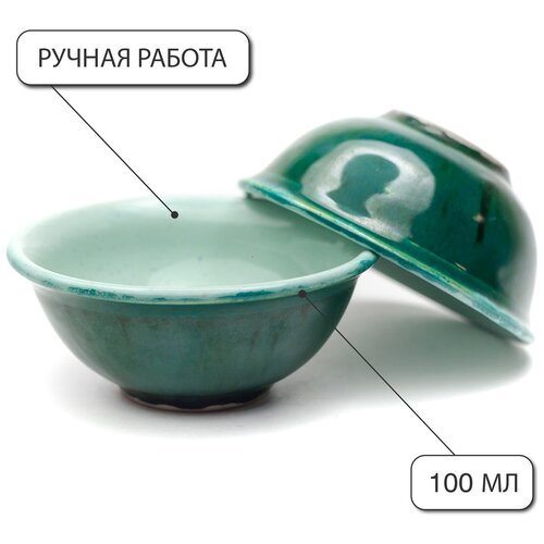2 плоские зелёные пиалы GLINA
