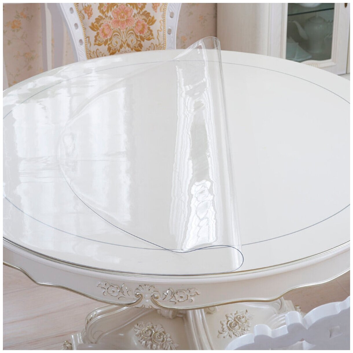 Гибкое стекло, силиконовая прозрачная скатерть Gestia Home, круг, диаметр 50 см, 1,5 мм