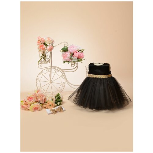 фото Комплект одежды patrino для девочек, платье и комбинезон и бант, нарядный стиль, размер 56, черный