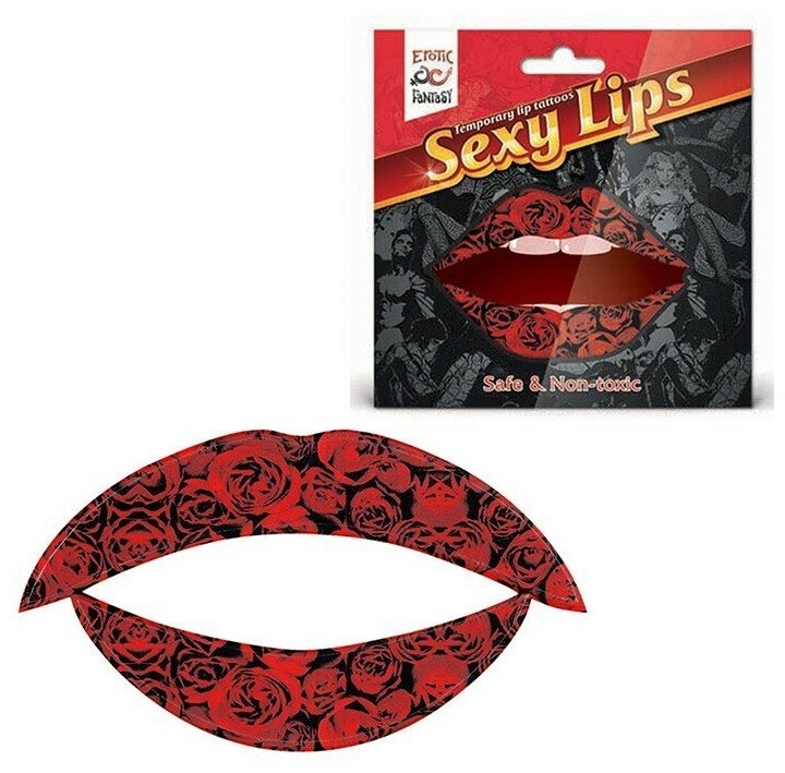 Татуировка для губ, яркий образ для вечеринки Erotic Fantasy Lip Tattoo Sexy Lips Алая Роза