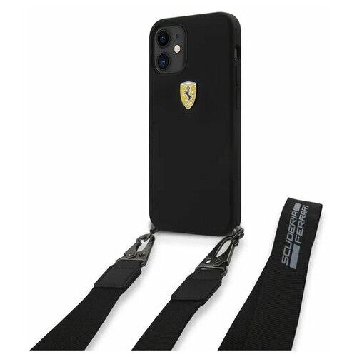 фото Ferrari для iphone 12 mini (5.4) чехол on- track liquid silicone strap & metal logo hard black