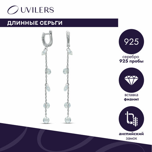 Серьги с подвесками UVILERS, серебро, 925 проба, родирование, фианит, серебряный