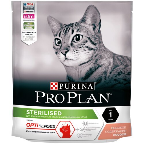 Сухой корм Pro Plan для взрослых стерилизованных кошек и кастрированных котов, для поддержания органов чувств, с высоким содержанием лосося 400 г х 8 шт