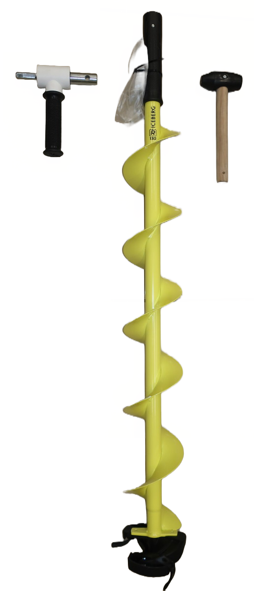 Шнек по льду ICEBERG правого вращения диаметр 130 мм, длина 1 метр + адаптер АШР-5 22/12 для шуруповерта с рукоятью (комплект)