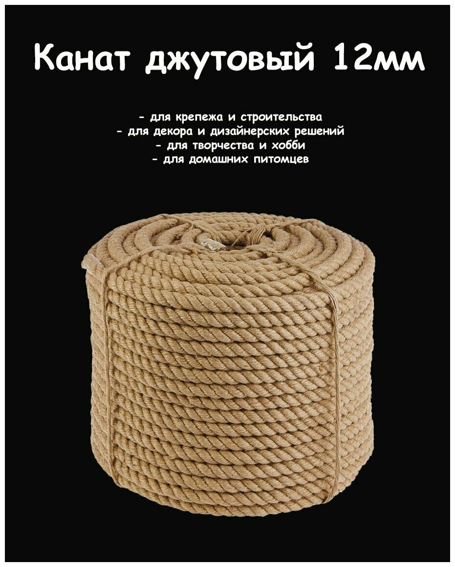 Канат джутовый 12мм (2 метра), джут для рукоделия, верёвка для когтеточки - фотография № 1
