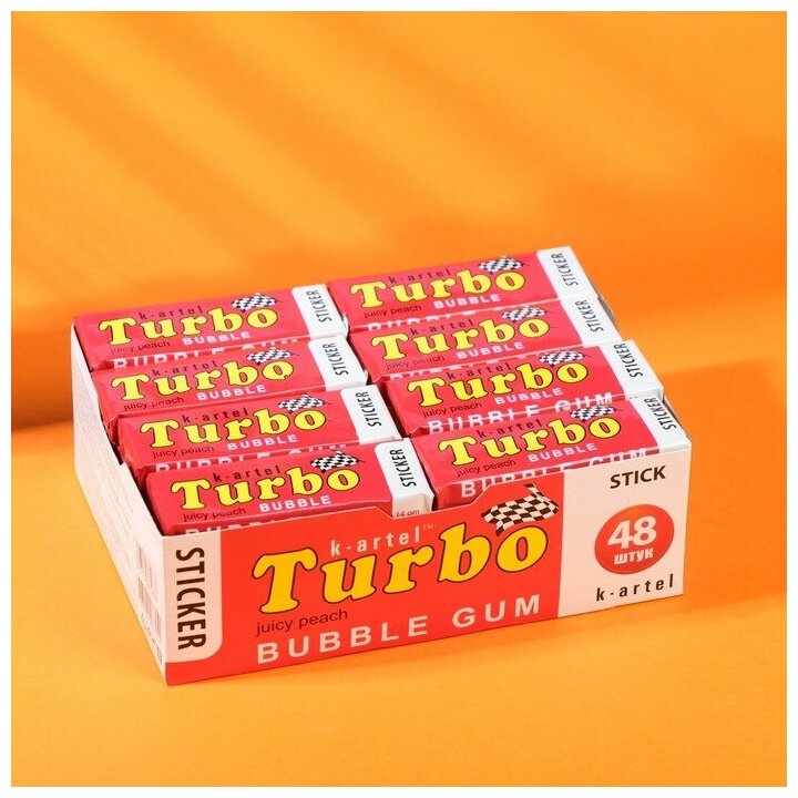 Жевательная резинка «TURBO» со вкусом персика с наклейкой, 48шт х 14 гр. - фотография № 3