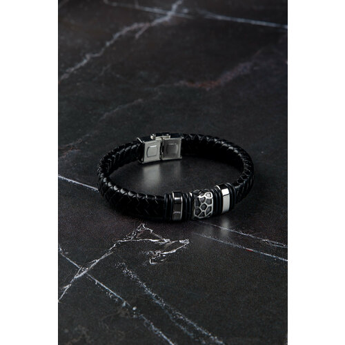 фото Плетеный браслет, размер 19 см, размер one size, серебряный, черный braslet_kzn