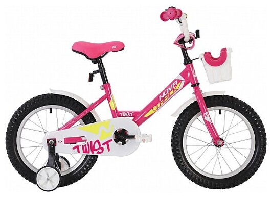 Велосипед NOVATRACK 20" TWIST розовый, тормоз ножной, крылья короткие, корзина, защита А-тип / детский велосипед
