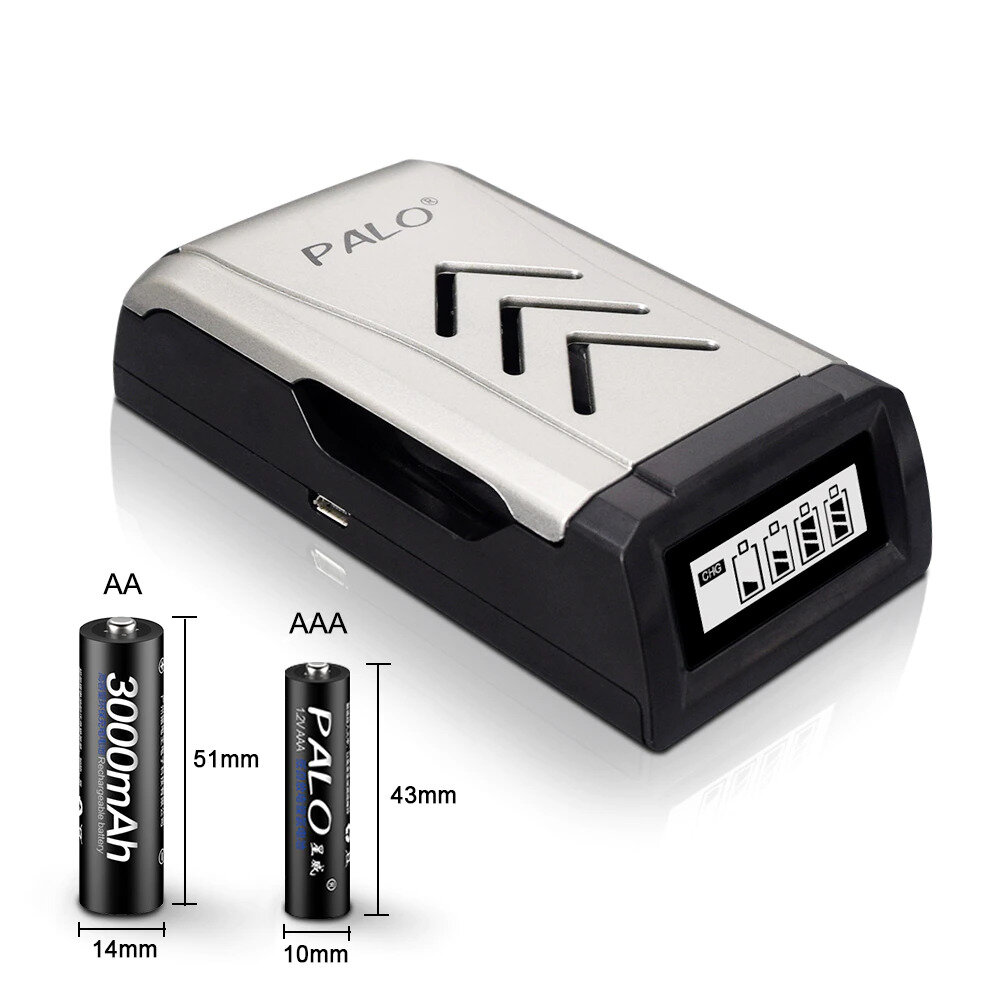 Умное зарядное устройство PALO дисплеем питание от USB+4 мизинчиковых (ААА) аккумуляторных батарейки