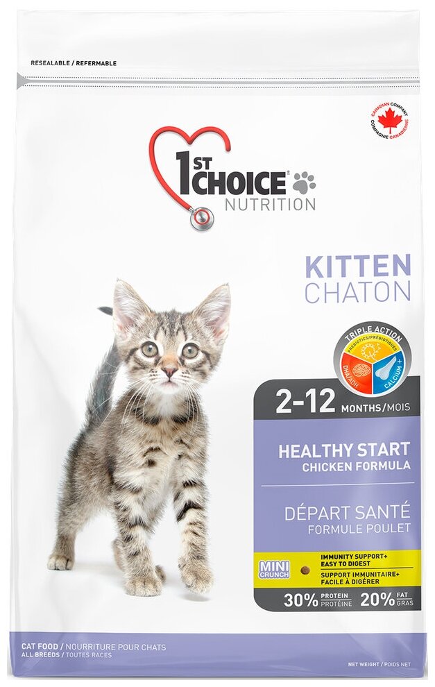 Корм 1st Choice Kitten для котят, с курицей, 5.44 кг