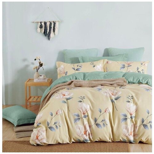 фото Постельное белье boris a+b беж цветы a/b салатовый, евро, сатин
