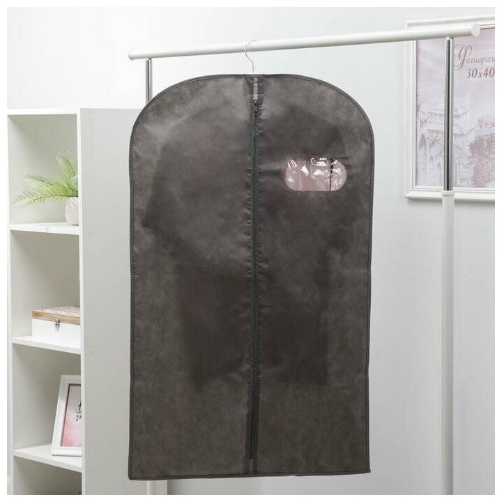 Чехол для одежды с окном, 60×100 см, спанбонд, цвет серый - фотография № 5