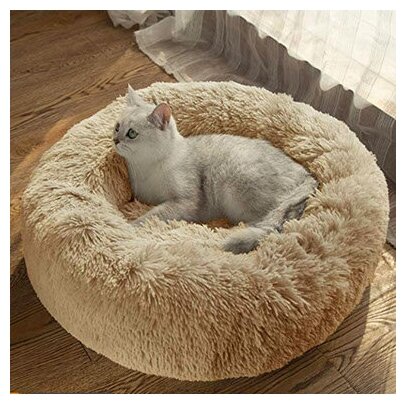 Лежак пушистый для собак и кошек, 60 см персиковый - фотография № 3
