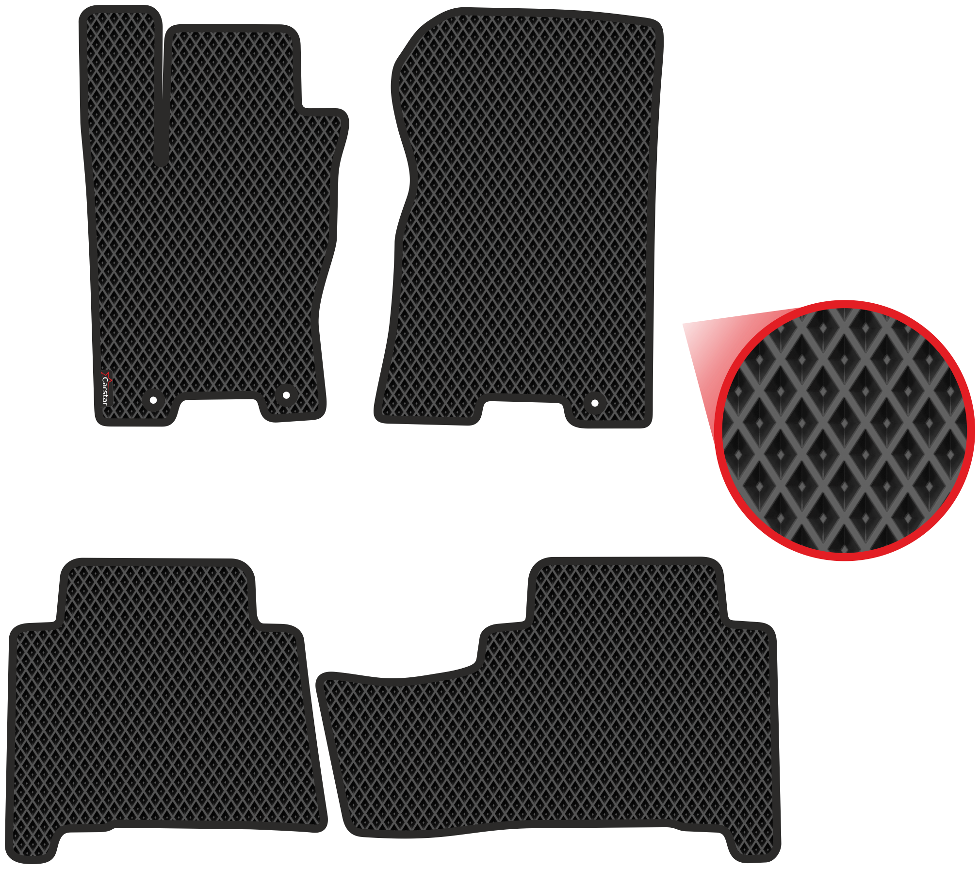 Автомобильные коврики EVA для Kia Mohave I дорестайл (2008-2020) чёрные с чёрным кантом ячейка - ромб