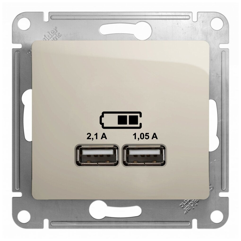 Розетка USB 2-м СП Glossa тип A+A 5В/2100мА 2х5В/1050мА механизм молочн. SchE GSL000933