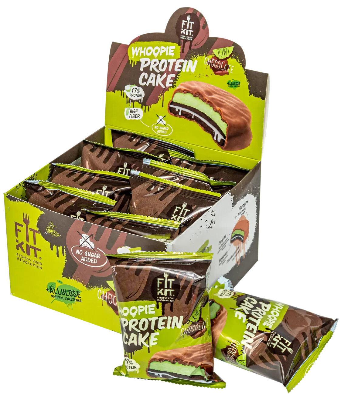 Протеиновое пирожное FIT KIT Whoopie Protein Cake, Шоколад-Киви, 8шт по 90г