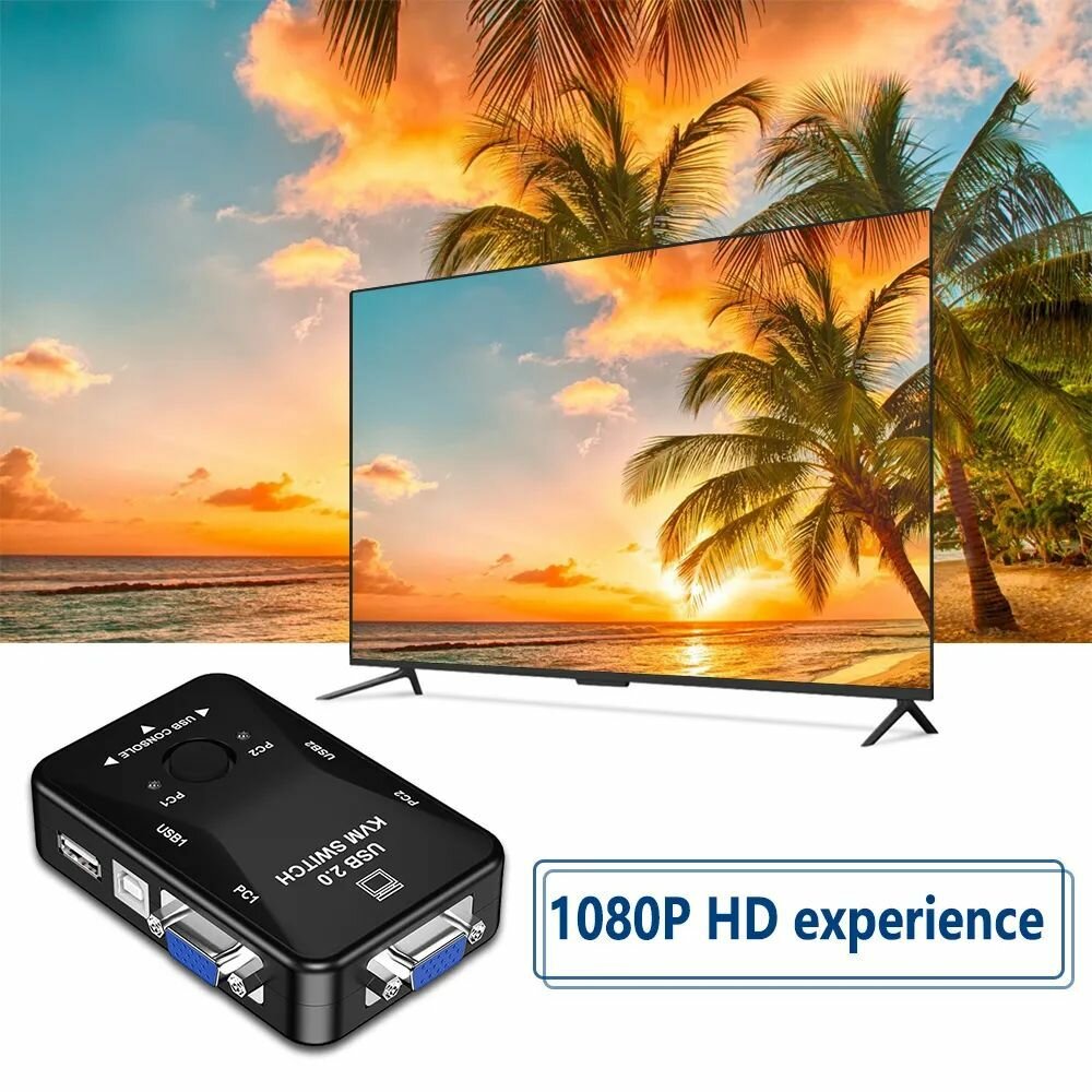 Переключатель переходник адаптер конвертер коммутатор KVM VGA USB 2 порта — фото 4