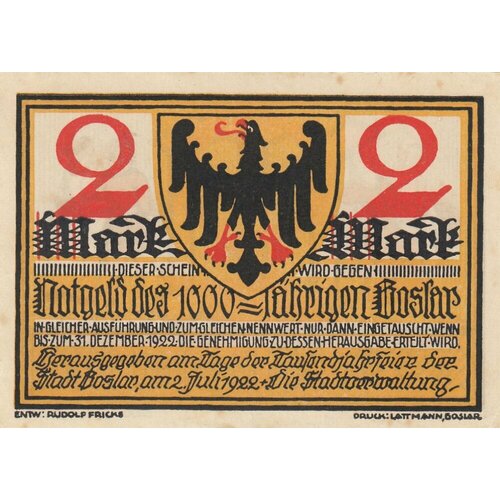 Германия (Веймарская Республика) Гослар 2 марки 1922 г. (№2) германия веймарская республика вайнхайм 2 марки 1922 г