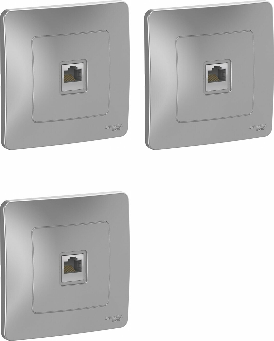 Розетка компьютерная Schneider Electric Blanca RJ45 категория 5е алюминий (комплект из 3 шт.)