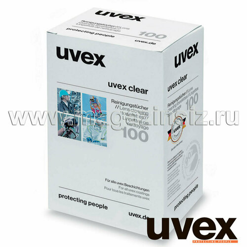 Салфетки UVEX 9963000, одноразовые увлажненные для чистки очков (100 шт в упак.), арт. 9963000