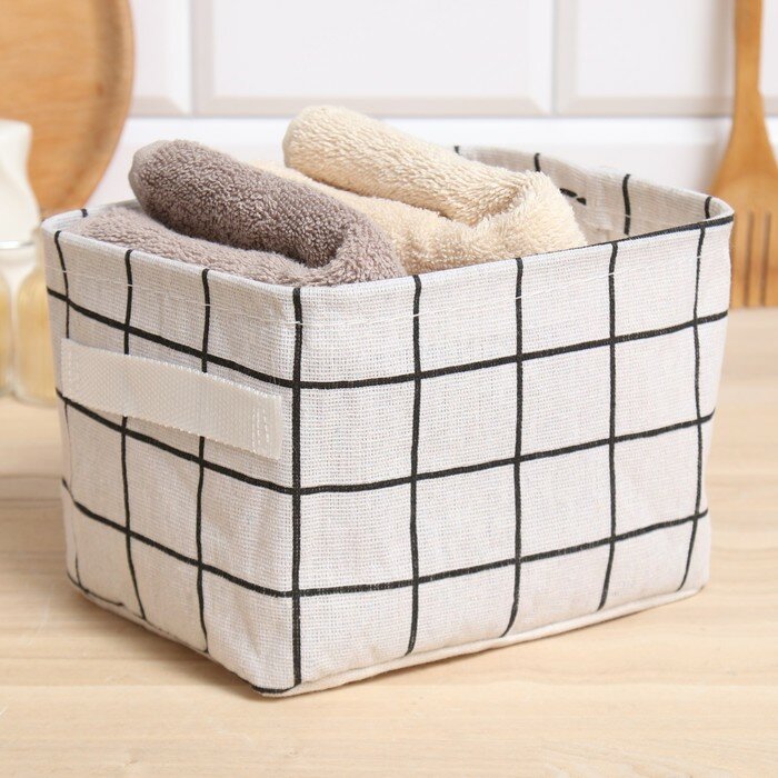 фото Доляна Текстильная корзинка Доляна Клетка цвет бел, 12*15*20 см