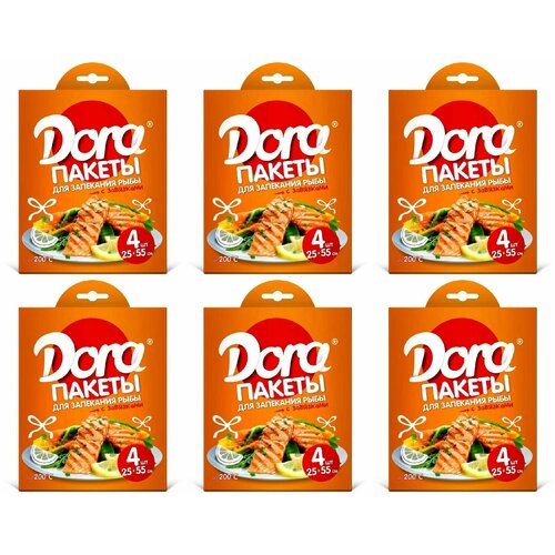 DORA Пакеты для запекания с завязками, для рыбы, 25 х 55 см, 4 шт в уп, 6 уп