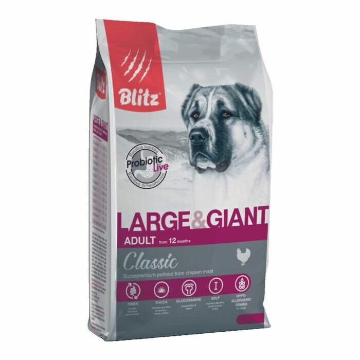 Сухой корм для собак Blitz курица 1 уп. х 1 шт. х 15 кг (для средних и крупных пород)