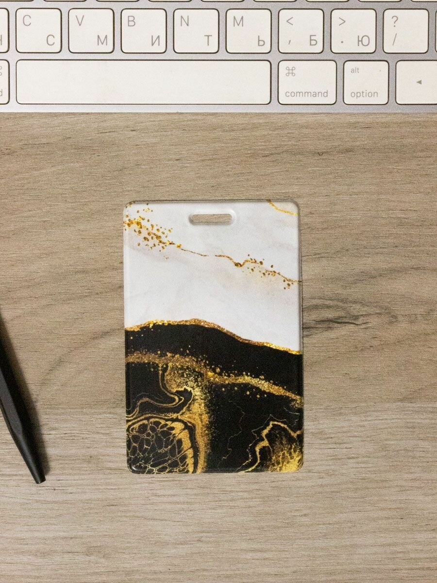 Бейдж для пропуска и карточки Мрамор золотой — фото 1