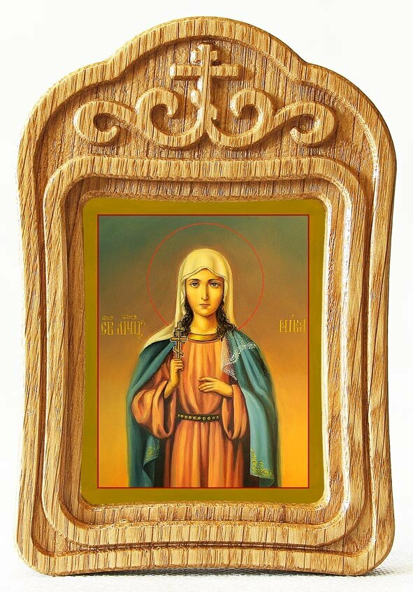Мученица Ника (Виктория) Коринфская, икона в резной деревянной рамке
